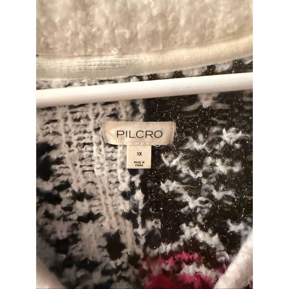 Anthropologie Pilcro Navy White Pink Nordic Print Thick Johnny Collar Sweater sz - Picture 2 of 8